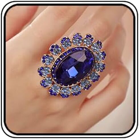 Boho Big Oval Crystal Ring for Women Gold Flower Statement Ring in Kuwait