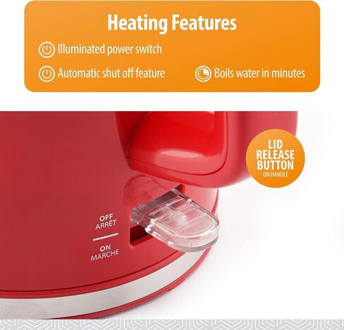 Toastmaster 1.7 Liter Electric Kettle - Tea & Coffee Kettle - Electric, Cordless Water Heater - Tea Water Boiler with Filter Pour Spot - Red in Kuwait