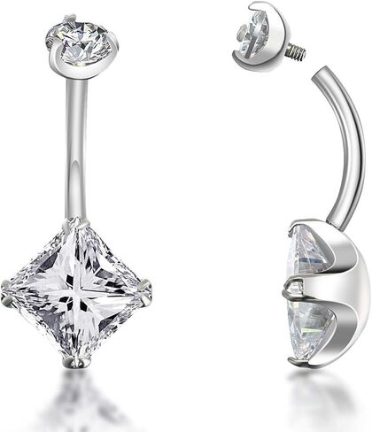 ZYTAIJEW ASTM F136 10mm Belly Bars G23 Titanium 14G Round/Triangle/Rhombus/Heart CZ/Ball Belly Navel Rings Cubic Zirconia Belly Button Ring in Kuwait