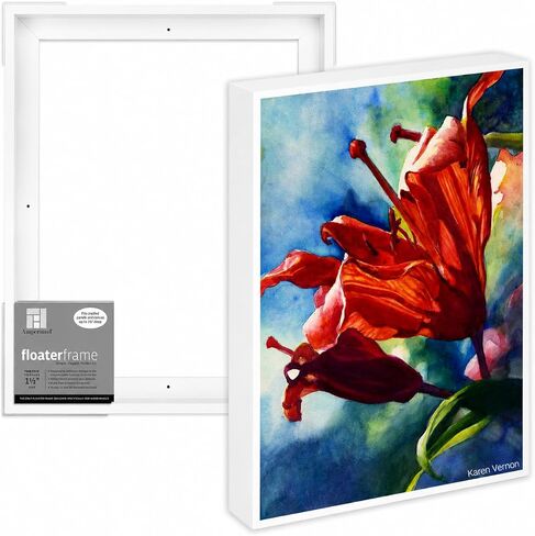 Ampersand Floaterframe Readymade Frame for Flat and 1 1/2" Deep Wood Panel and Canvas Artwork, Paintings, Prints, and More, 16"x20", White Thin in Kuwait