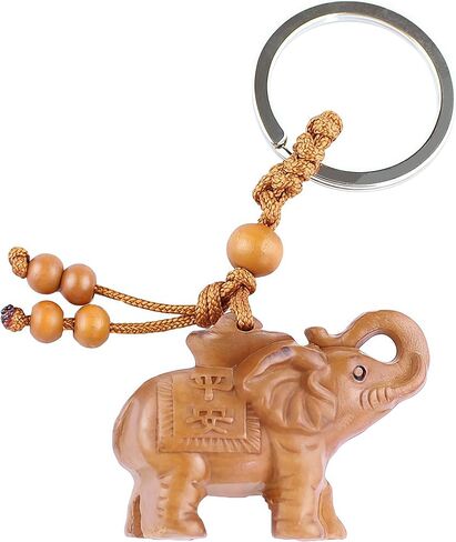 My Lucky Feng Shui Wooden Elephant Amulet Keychain Keyring Door Car Key Chains Rings Tags in Kuwait