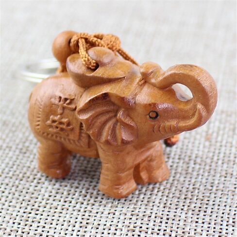 My Lucky Feng Shui Wooden Elephant Amulet Keychain Keyring Door Car Key Chains Rings Tags in Kuwait