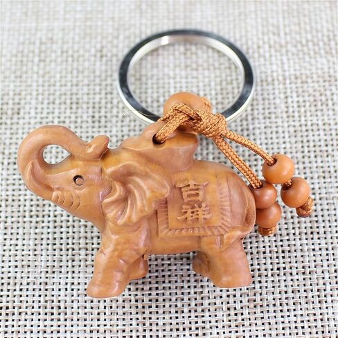 My Lucky Feng Shui Wooden Elephant Amulet Keychain Keyring Door Car Key Chains Rings Tags in Kuwait