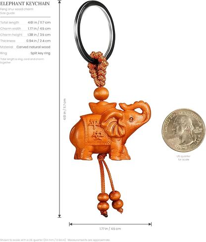 My Lucky Feng Shui Wooden Elephant Amulet Keychain Keyring Door Car Key Chains Rings Tags in Kuwait