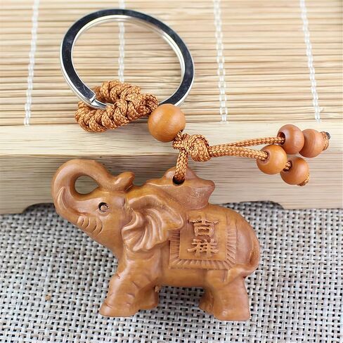 My Lucky Feng Shui Wooden Elephant Amulet Keychain Keyring Door Car Key Chains Rings Tags in Kuwait