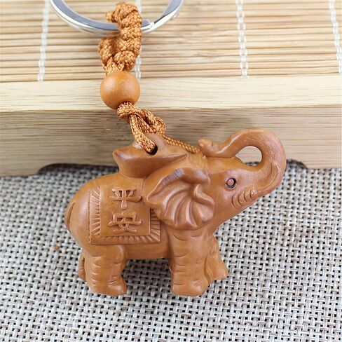 My Lucky Feng Shui Wooden Elephant Amulet Keychain Keyring Door Car Key Chains Rings Tags in Kuwait