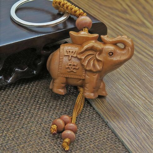 My Lucky Feng Shui Wooden Elephant Amulet Keychain Keyring Door Car Key Chains Rings Tags in Kuwait