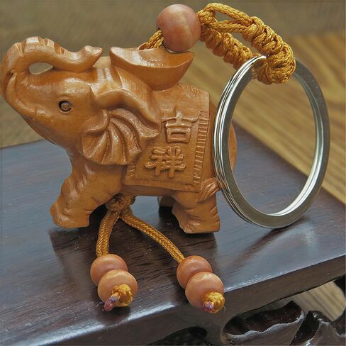 My Lucky Feng Shui Wooden Elephant Amulet Keychain Keyring Door Car Key Chains Rings Tags in Kuwait