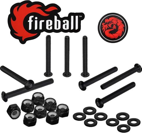 مجموعة أدوات لوح التزلج Fireball Dragon باللون الأسود - مجموعة براغي وصواميل التثبيت للوح التزلج الطويل والطراد - مسامير تثبيت الشاحنة المصنوعة من الفولاذ المقاوم للصدأ فائقة القوة مصممة للحياة in Kuwait
