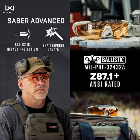 Wiley X Men's Wayfarers Saber Advanced Sunglasses-Smoke Grey/Clear/Rust-Lens-Matte Black Frame w/Rx Insert in Kuwait