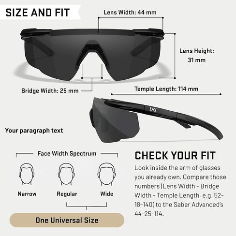 Wiley X Men's Wayfarers Saber Advanced Sunglasses-Smoke Grey/Clear/Rust-Lens-Matte Black Frame w/Rx Insert in Kuwait