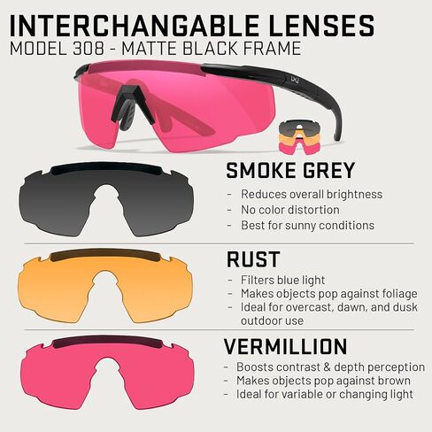 Wiley X Men's Wayfarers Saber Advanced Sunglasses-Smoke Grey/Clear/Rust-Lens-Matte Black Frame w/Rx Insert in Kuwait