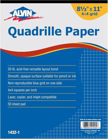 وسادة ورق ALVIN Quadrille مع 50 ورقة مقاس 17 بوصة × 22 بوصة موديل 1432-11 ورق رسم بياني مناسب لطابعة القلم الرصاص والحبر المتوافقة مع شبكة 4 بوصة × 4 بوصة - 50 ورقة وسادة مقاس 17 × 22 بوصة in Kuwait