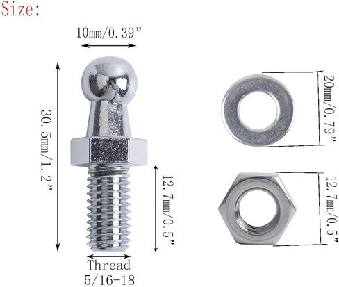 Gas Spring Mounting Bracket 10mm Ball Studs With Hardware, 5/16-18 Thread x 1" Long Handle for Gas Support Gas Spring Column Shock Mounting (Pack of 4) in Kuwait