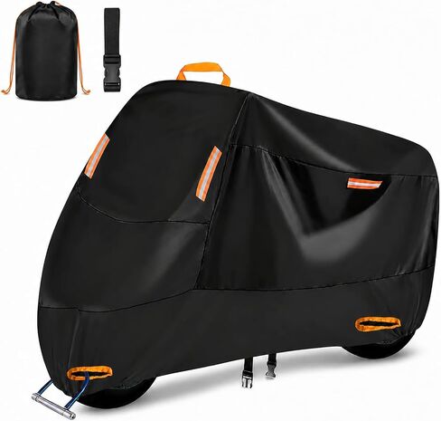 300D Heavy Duty Motorcycle Cover, Seceles All Season Durable Waterproof Outdoor Protection Scooter Cover 4 Reflective Tape Lock-Holes Fits up to 88" Yamaha Honda Harley Suzuki (XXL: 90" x 35" x 50") in Kuwait