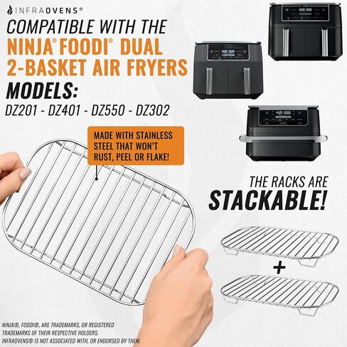 Accessories for Ninja Air Fryer 2 Basket 8 QT DZ201 & 10 QT DZ401, Reusable Sheets Liners and Rack for Foodi Dual Zone Double Airfryer, Kitchen Appliances Accessory Set with Recipe Book by INFRAOVENS in Kuwait