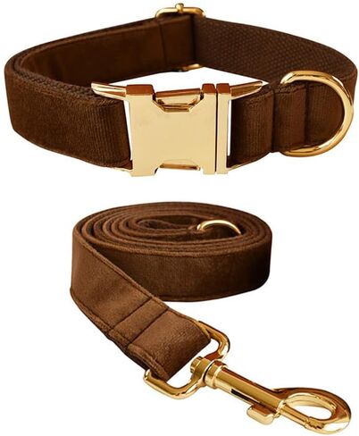 Velvet Dog Collar and Leash Set, Bright & Stylish Leash and Collar Set, Durable Pet Collars with Heavy Duty Quick Release Metal Buckle Adjustable for Samll Medium Large Dogs or Cats in Kuwait