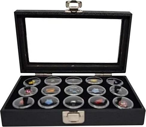 Large Glass Top Black Leatherette Jewelry Display Case + 36 Count Jar Insert Tray in Black + Custom NB Pouch in Kuwait
