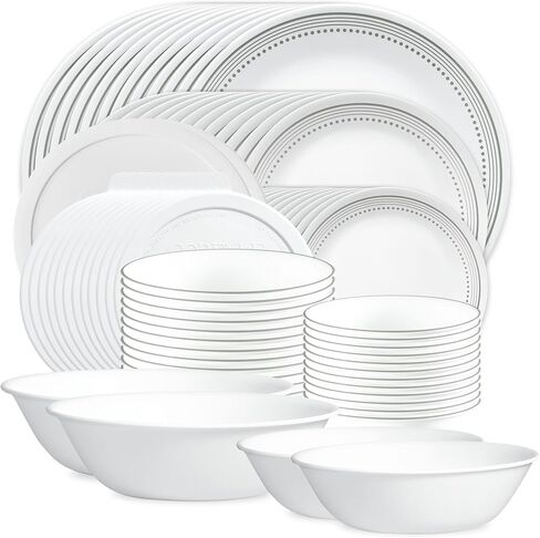 Corelle Vitrelle 78-Piece Service for 12 Dinnerware Set, Triple Layer Glass and Chip Resistant, Lightweight Round Plates and Bowls Set, Mystic Gray in Kuwait