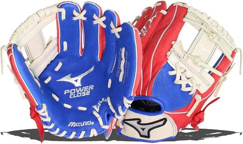 قفازات البيسبول Mizuno للجنسين في سن المراهقة GPP1100Y3MEC Prospect Series PowerClose، 11 بوصة، اليد اليسرى، أحمر/كريمي/Royal Deep III Web، عدد 1 (عبوة من 1) in Kuwait