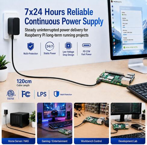 [GaN PD 27W] iUniker Power Supply for Raspberry Pi 5, 5.1V 5A 27W PD Power Supply USB-C Power Supply for Raspberry Pi for Raspberry Pi 5(ETL Listed) in Kuwait