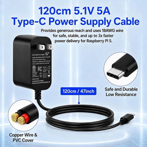 [GaN PD 27W] iUniker Power Supply for Raspberry Pi 5, 5.1V 5A 27W PD Power Supply USB-C Power Supply for Raspberry Pi for Raspberry Pi 5(ETL Listed) in Kuwait