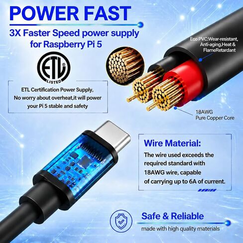 [GaN PD 27W] iUniker Power Supply for Raspberry Pi 5, 5.1V 5A 27W PD Power Supply USB-C Power Supply for Raspberry Pi for Raspberry Pi 5(ETL Listed) in Kuwait