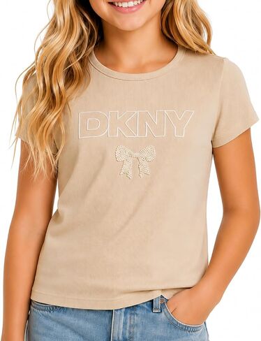 DKNY Girls' Shirt - Casual Short Sleeve Fashion Logo T-Shirt for Girls - Kids' Graphic Tee - Youth Top (7-16) in Kuwait