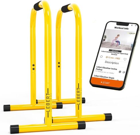 حامل بار Lebert Fitness Dip - المعادل الأصلي لتقوية الجسم بالكامل، قضيب سحب لأعلى، معدات تمارين رياضية منزلية، محطة غمس - شريط مقاومة الورك، دليل التمرين ومجموعة عبر الإنترنت - أصفر in Kuwait