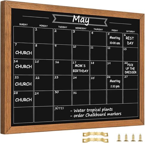 Calendar Chalkboard, 10.6" * 14.6", Magnetic Surface Rustic Brown Solid Pine Wood Frame Chalk Board for Planning/School Timetable/Memo, Hanging Board for Office, School and Home(YLHB-QZ-2737) in Kuwait