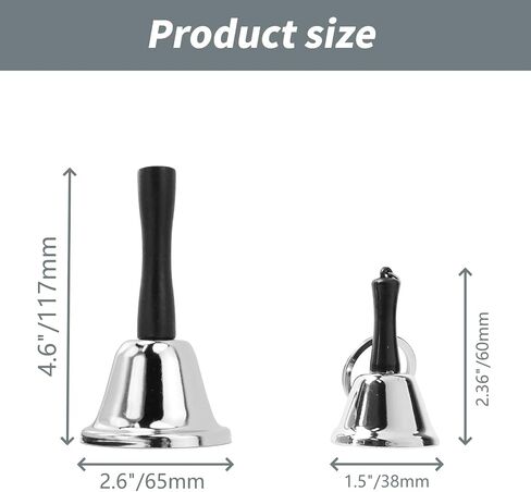 Meprotal 2pcs Hand Bell, Mini Call Bell with Keychain, Wedding Bells Dinner Bells for Inside Classroom Bell, Restaurant Service Call Bell (Silver) in Kuwait