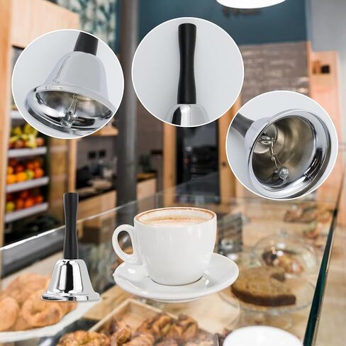 Meprotal 2pcs Hand Bell, Mini Call Bell with Keychain, Wedding Bells Dinner Bells for Inside Classroom Bell, Restaurant Service Call Bell (Silver) in Kuwait