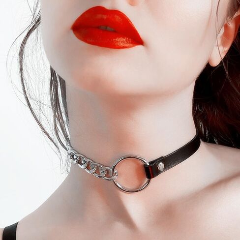 Black Goth Leather Choker Necklaces for Women Heart Circle Cosplay Collar Neckband Adjustable in Kuwait