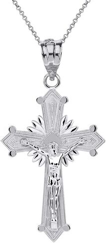 Religious Jewelry .925 Sterling Silver Natal Starburst Crucifix Jesus Christ on the Holy Cross Pendant Necklace with with Rolo Chain and Pendant only in Kuwait