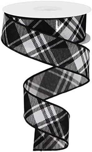 Diagonal Stripe/Check Wired Edge Ribbon - 10 Yards (Light Tan, White, 1.5") in Kuwait