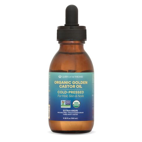 QUEEN OF THE THRONES Organic Golden Castor Oil - 8.45oz (250mL) | 100% Pure & Expeller Pressed for Hair, Skin & Digestion | Hexane Free | USDA Certified in Kuwait