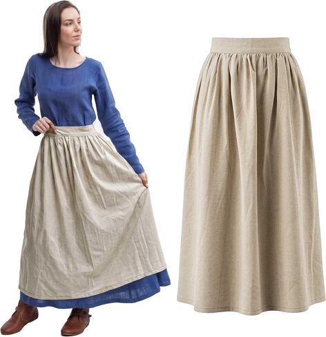 Mythrojan Medieval Ecru Apron: Ideal for Cooking Baking, Renaissance Fair, Reenactment, LARP, Cosplay Performance, Maid Costume, Retro Waist Aprons for Women, Girls, Waitress in Kuwait