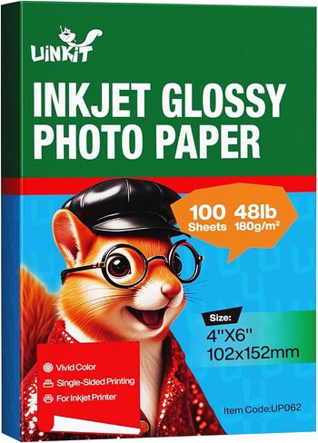 Uinkit 100 ورقة ورق صور نفث الحبر لامع 8.5 × 11 48 رطل حبر صبغ 180 جم لكل متر مربع ورق تصوير فوتوغرافي احترافي مقاس 8.5 مل جاف فوري مناسب لجميع طابعات حبر الصبغة in Kuwait