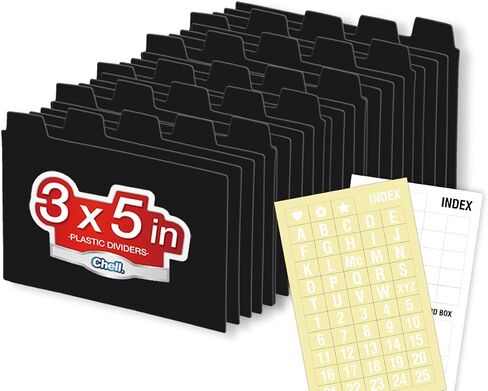 Chell 3x5 Plastic Index Card Dividers, Heavyweight Poly Index Card Guides A-Z for Flash Cards and Recipe Cards, with Alphabetical/Blank Stickers, Pack of 50 in Kuwait