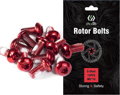 CNC 12 قطعة دراجة قرص الفرامل البراغي MTB الدوار البراغي 6-Bolt M5x10mm الفرامل البراغي الدراجة الجبلية، الأحمر in Kuwait