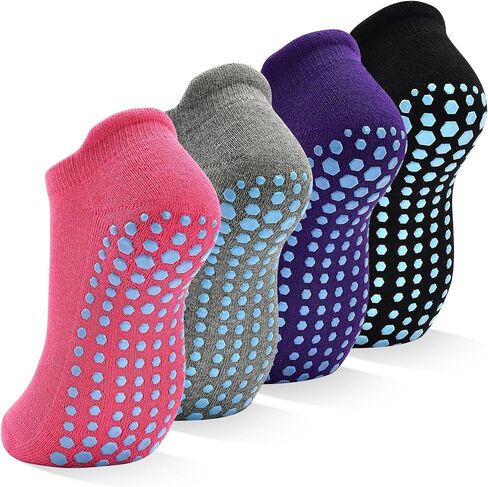 SkiBeaut Sticky Socks for Women, 4 Pairs Non Slip Pilates Socks with Grips Woman Yoga Hospital Gripper Socks in Kuwait