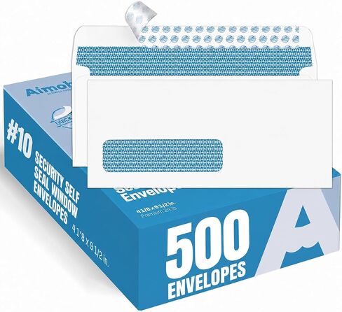 Aimoh 500#10 Single Left Window SELF Seal Security Envelopes - Super Strong Quick-Seal Self Sealing Closure, Security Tinted, Size 4-1/8 x 9-1/2 Inches, 24 LB - 500 Count (35210) in Kuwait
