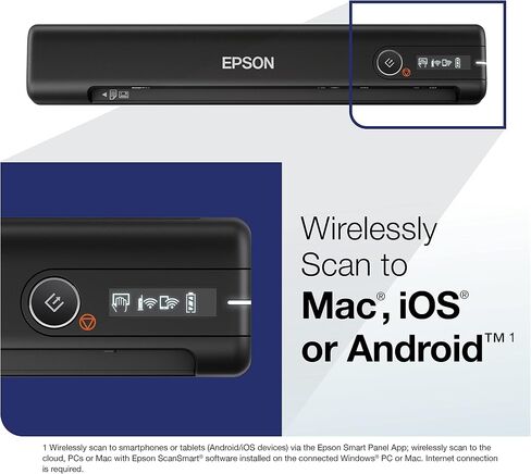 Epson Workforce ES-60W ماسح ضوئي لاسلكي محمول للمستندات مزود بتغذية بالورق لأجهزة الكمبيوتر الشخصية وأجهزة Mac مقاس 10.7 بوصة × 1.9 بوصة × 1.4 بوصة in Kuwait