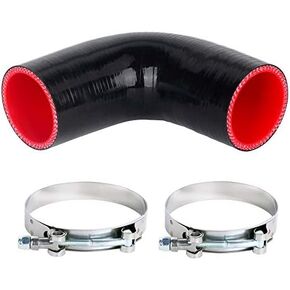 90 Degree Elbow 4-Ply Thickness 5mm High Performance Coupler Silicone Hose for Auto with 2PCS T-Bolt Clamp Black Color (1.0''(25mm)) in Kuwait