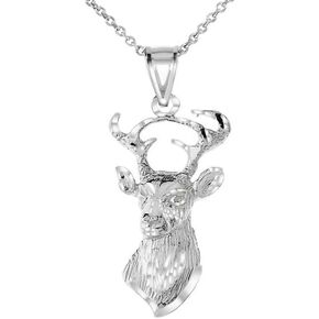 Claddagh Gold Textured Buck Deer Head Fine Pendant Necklace Real Solid .925 Sterling Silver in Kuwait