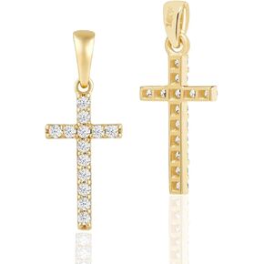 Everyday Elegance 14K Solid Gold Cross | Pave Round Cut Cubic Zirconia Pendant Necklace | 15mm Long, .30 CTW | 16 Inch or 18 Inch Chain | With Gift Box in Kuwait
