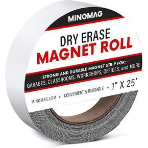 بكرة مغناطيس للمسح الجاف من Minomag مقاس 2 × 10 بوصات | بكرة شريط سبورة بيضاء مغناطيسية قوية. مقطعة إلى شرائح وأوراق ملصقات مخصصة للثلاجة أو السبورة البيضاء، بعرض 2 بوصة وطول 10 أقدام. in Kuwait