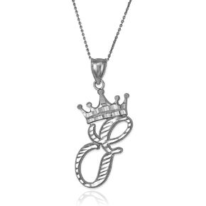 Sterling Silver Letter 'F' Initial Cursive Crown DC Pendant Necklace in Kuwait