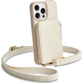 ZVE iPhone 13 Pro Max Wallet Case Crossbody، حافظة هاتف مع حزام معصم حامل للبطاقات، غطاء محفظة جلدي بسحاب RFID هدية للنساء لهاتف iPhone 13 Pro Max، 6.7 بوصة، 2021- بيج in Kuwait