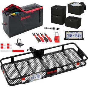 Mockins 500 Lbs Cap Folding Cargo Carrier Hitch Mount Hitch Cargo Carrier Rack & 15 Cu Ft Waterproof Cargo Bag | 4 Packing Cubes | 48"x18"x6" Tow Hitch Cargo Basket | Cargo Trailer Hitch Storage Rack in Kuwait